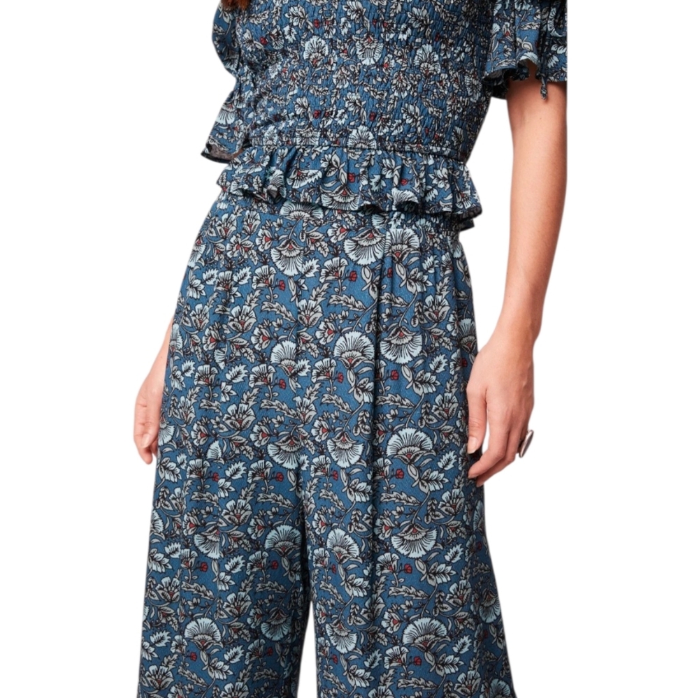 Band of the Free Boho Teal Floral Comfy Elastic Waist Wide Leg Pants SZ: Medium - Picture 5 of 7